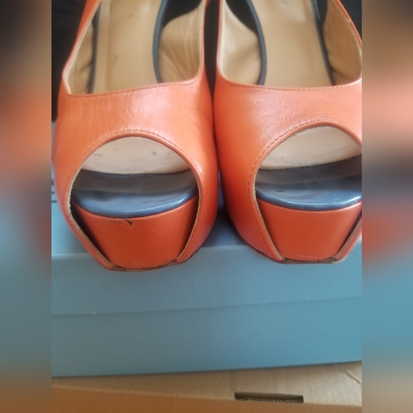 Isabelle Paris Orange Leather Peep Toe Platform Heels EU 39 Made in Italy - Picture 5 of 5